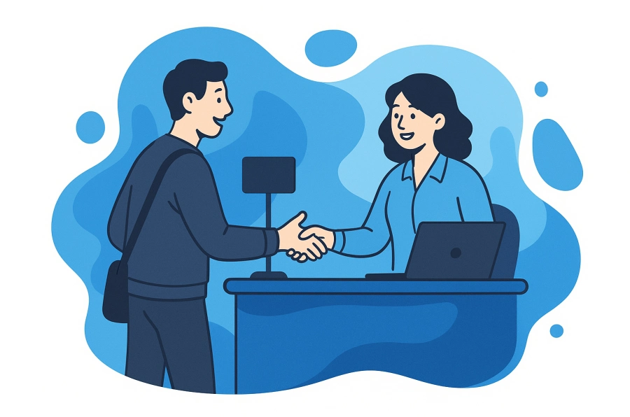 Friendly registry office staff helping community members